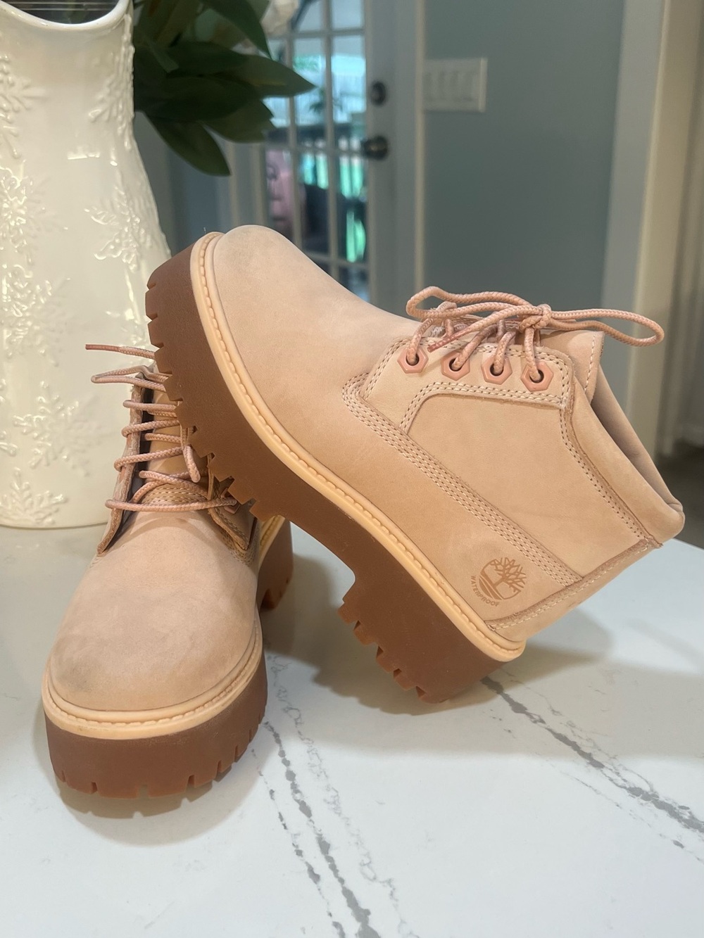 Timberland Kids 6" Light Pink Nubuck Waterproof Platform Boots Size 13